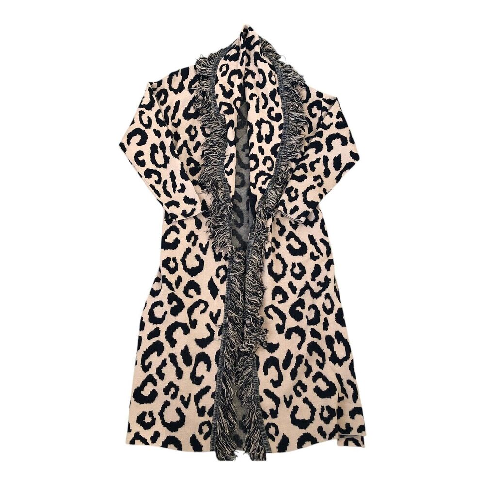 Culpos +INC INTERNATIONAL CONCEPTS Belted Fringe Collar Leopard Cardigan S‎